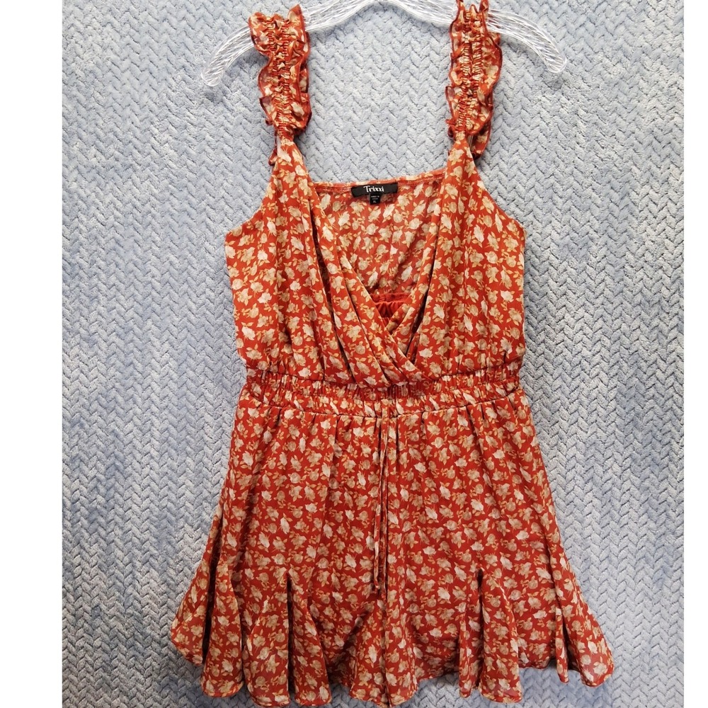 Trixxi Floral Romper XL Rust Orange Ruffle Strap Surplice V-Neck Summertime Boho